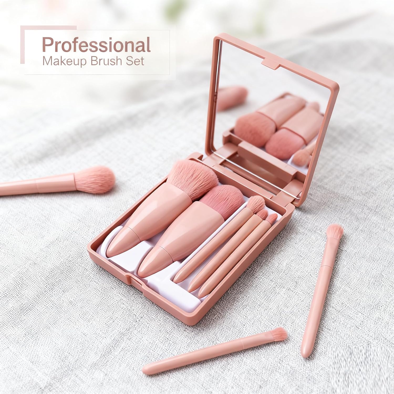 5 easy-to-carry travel makeup brush sets, including mirror, boxed makeup brush set, multi-function powder brush, blush brush with mirror box, mini multi-function powder brush, foundation brush, eyesha