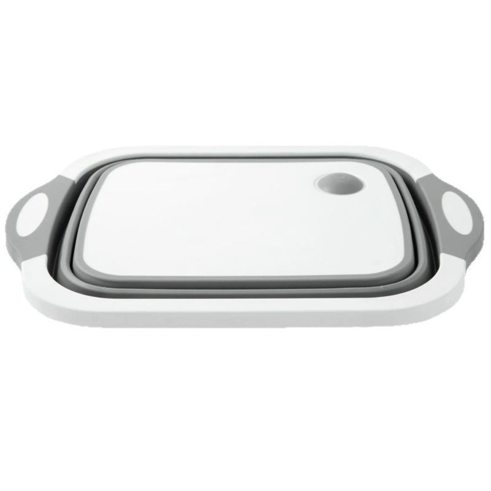 Collapsible Cutting Board, Foldable Camping Dishes Sink Space Saving 3 in 1 Multifunction Storage Basket for BBQ Prep/Picnic/Camping (Grey)