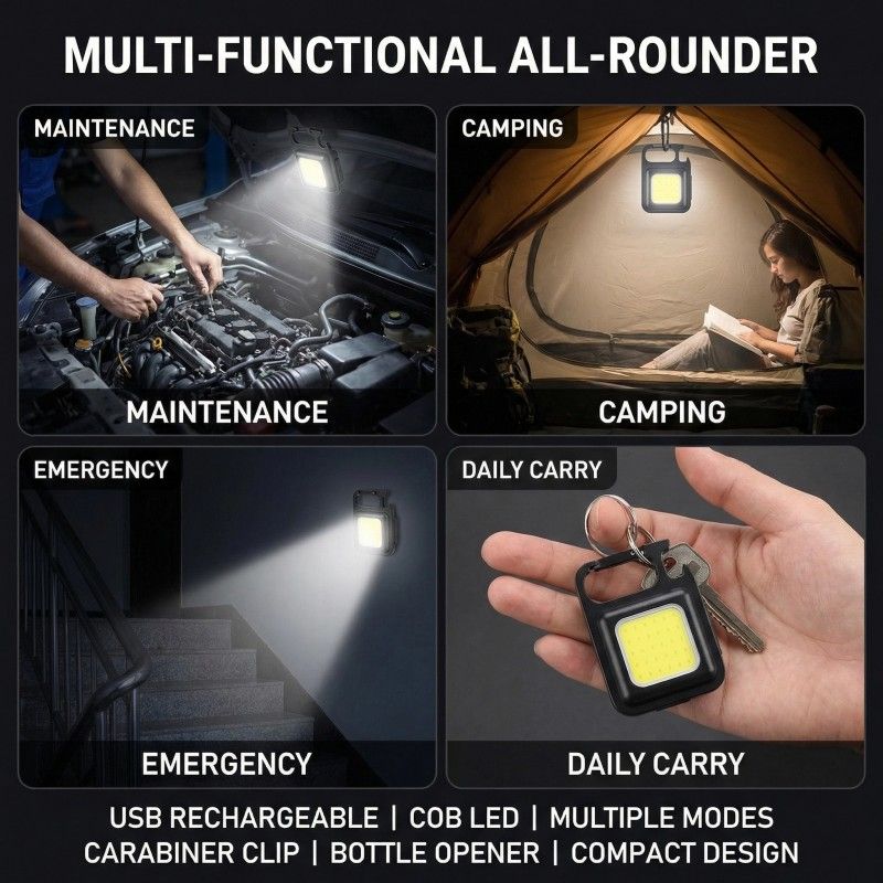 Rechargeable Keychain Flashlight , High Lumen Super Bright LED Work Light with Magnet,Clip,Bottle Opener for Dog Walking,Car Repair, Emergency,Camping,EDC