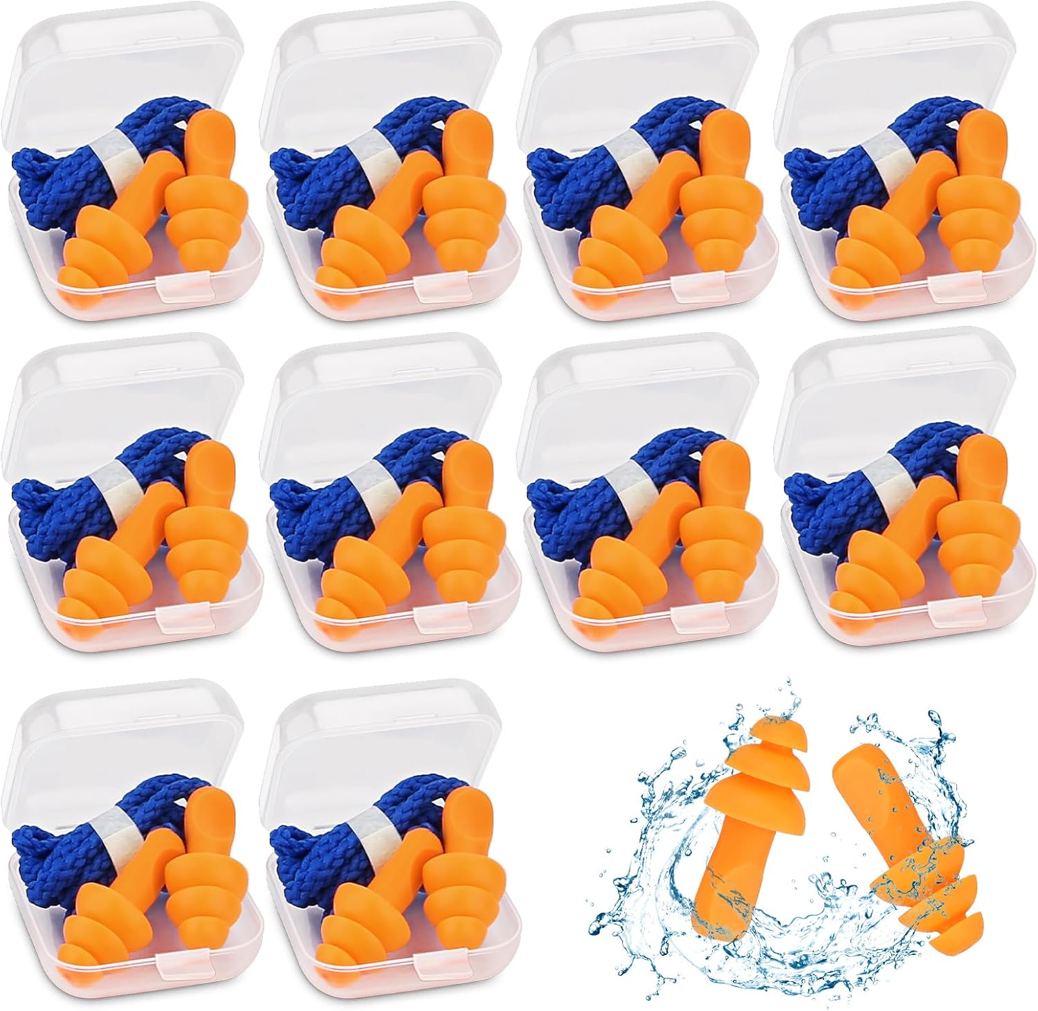 10 Pairs Silicone Ear Plugs, Reusable Earplugs for Noise Reduction, Corded EarPlug for Sleeping Noise Cancelling, Ear Plug with String Individual Packing