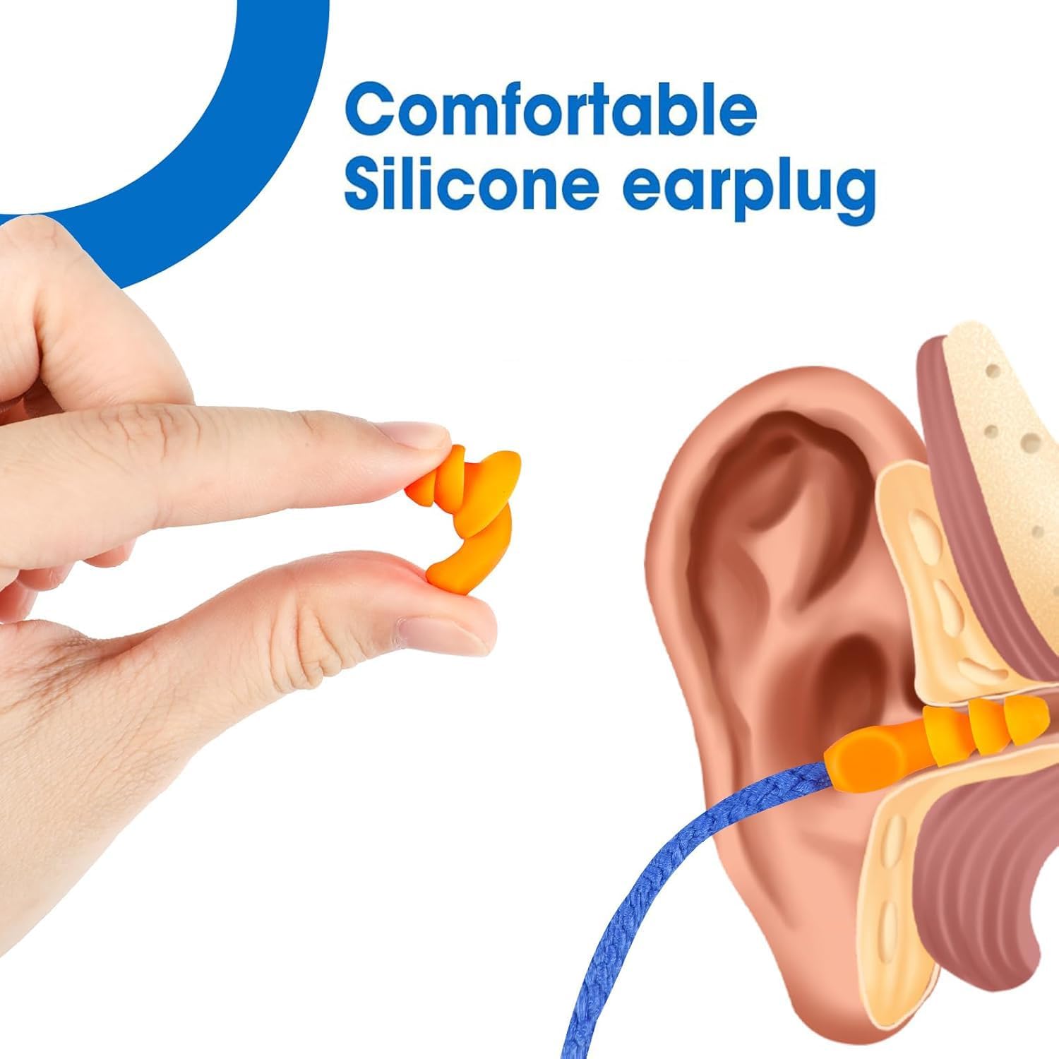 10 Pairs Silicone Ear Plugs, Reusable Earplugs for Noise Reduction, Corded EarPlug for Sleeping Noise Cancelling, Ear Plug with String Individual Packing