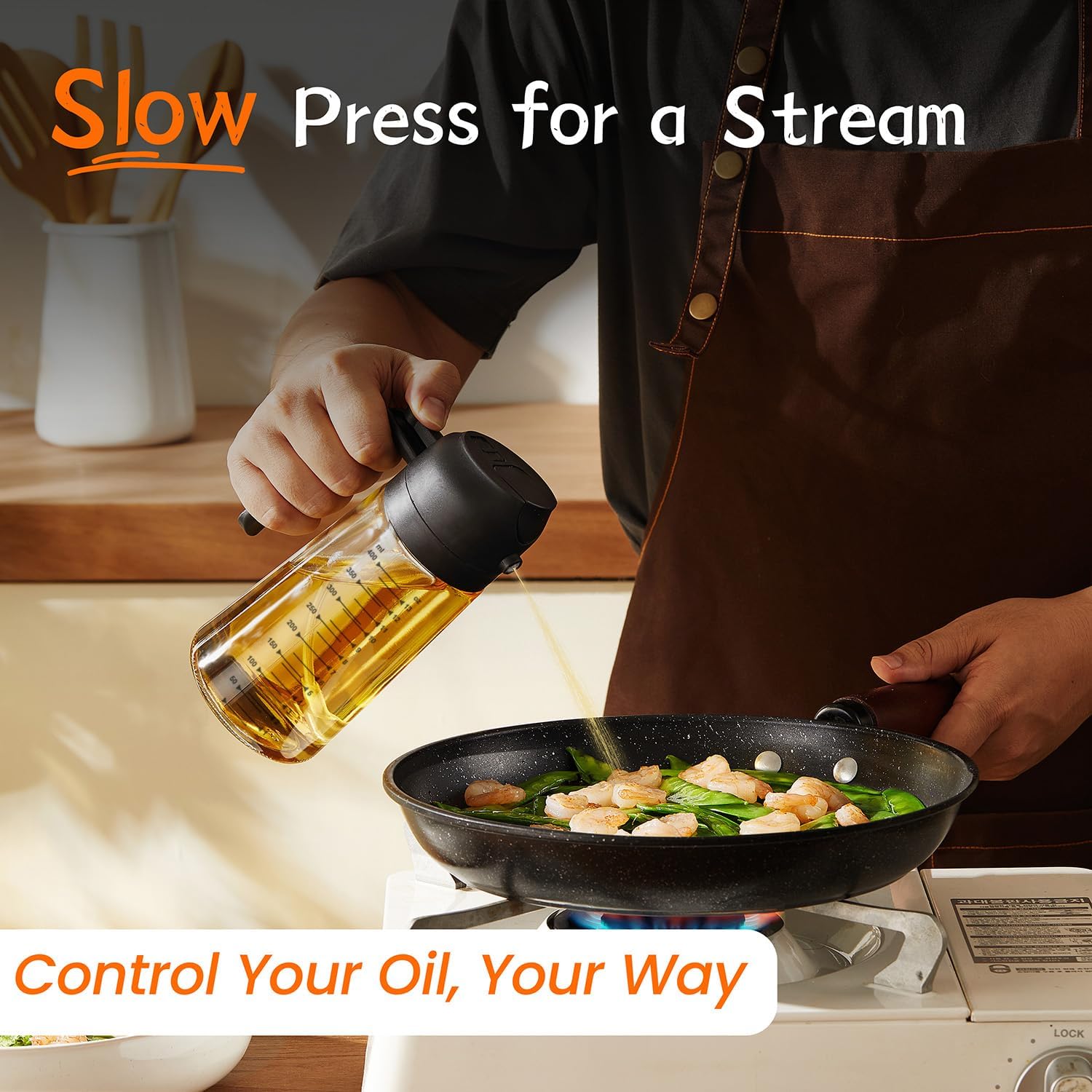 470ml Glass Olive Oil Sprayer for Cooking – 2 in 1 Olive Oil Dispenser Bottle for Kitchen Gadgets and Air Fryer Accessories, Salad, BBQ - Black