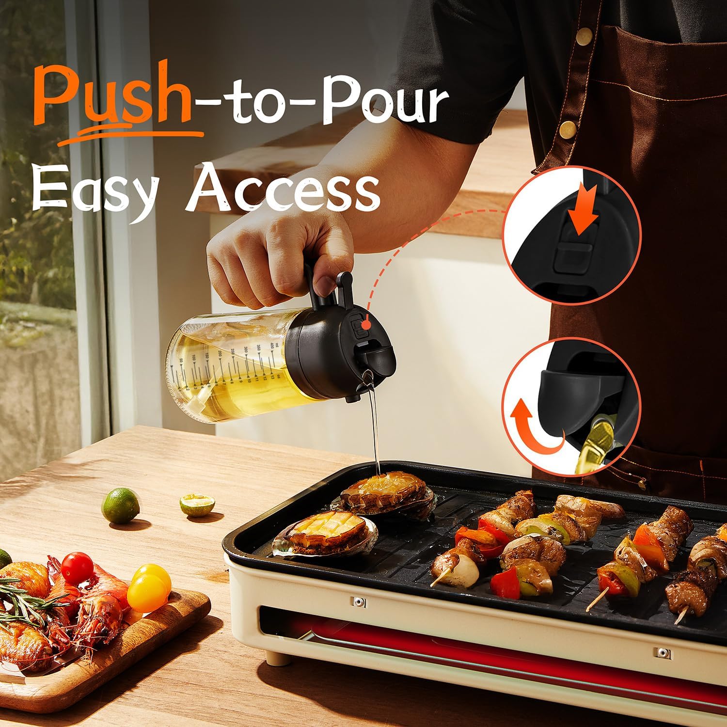470ml Glass Olive Oil Sprayer for Cooking – 2 in 1 Olive Oil Dispenser Bottle for Kitchen Gadgets and Air Fryer Accessories, Salad, BBQ - Black