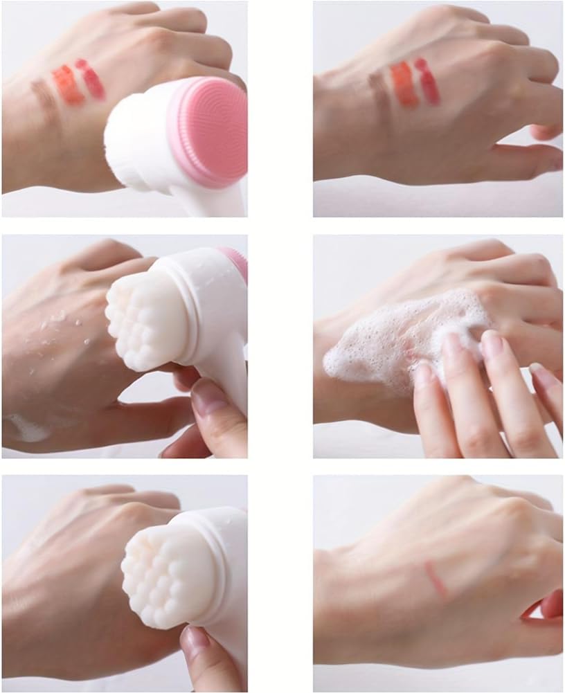 Dual-Action Facial Cleansing Brush (Pink), Superfine Soft Bristles Deep Clean Pores, Removes Oil, Dirt, Long-Wear Makeup + Sunscreen, Water-Resistant for Shower Use