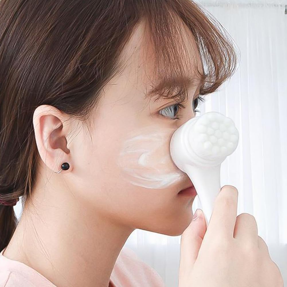 Dual-Action Facial Cleansing Brush (Pink), Superfine Soft Bristles Deep Clean Pores, Removes Oil, Dirt, Long-Wear Makeup + Sunscreen, Water-Resistant for Shower Use