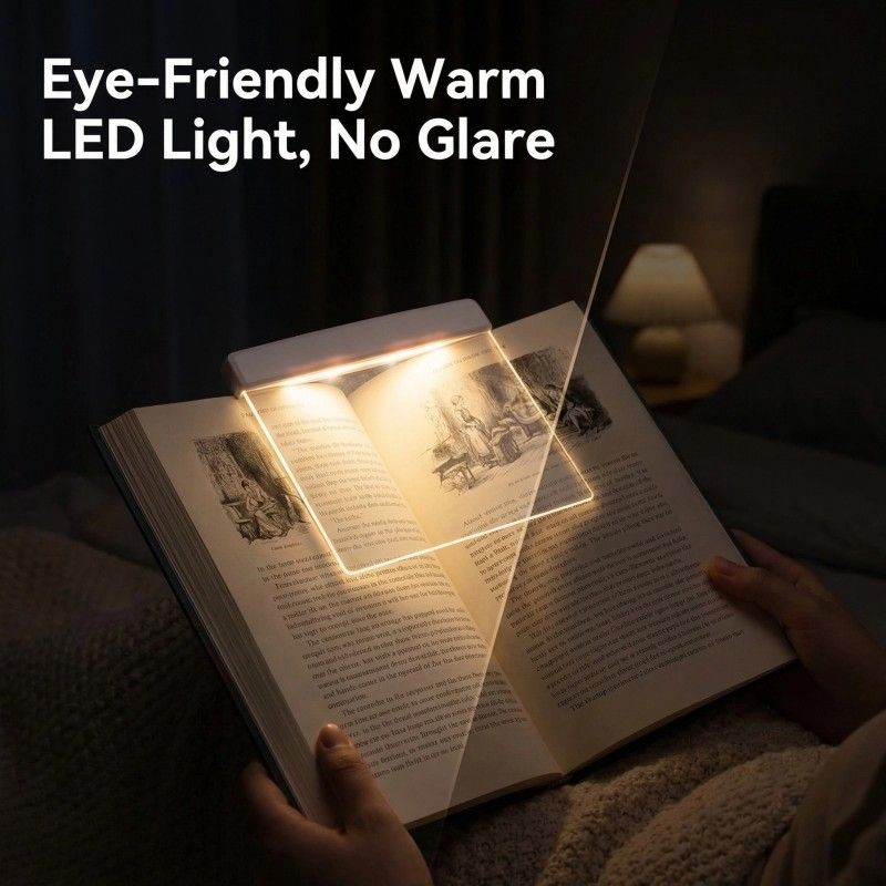 Flat Book Light Page Book Light for Reading in Bed at Night Clear LED Book Full Page Light Illuminator Panel Plate Lamp Board Wireless (White)