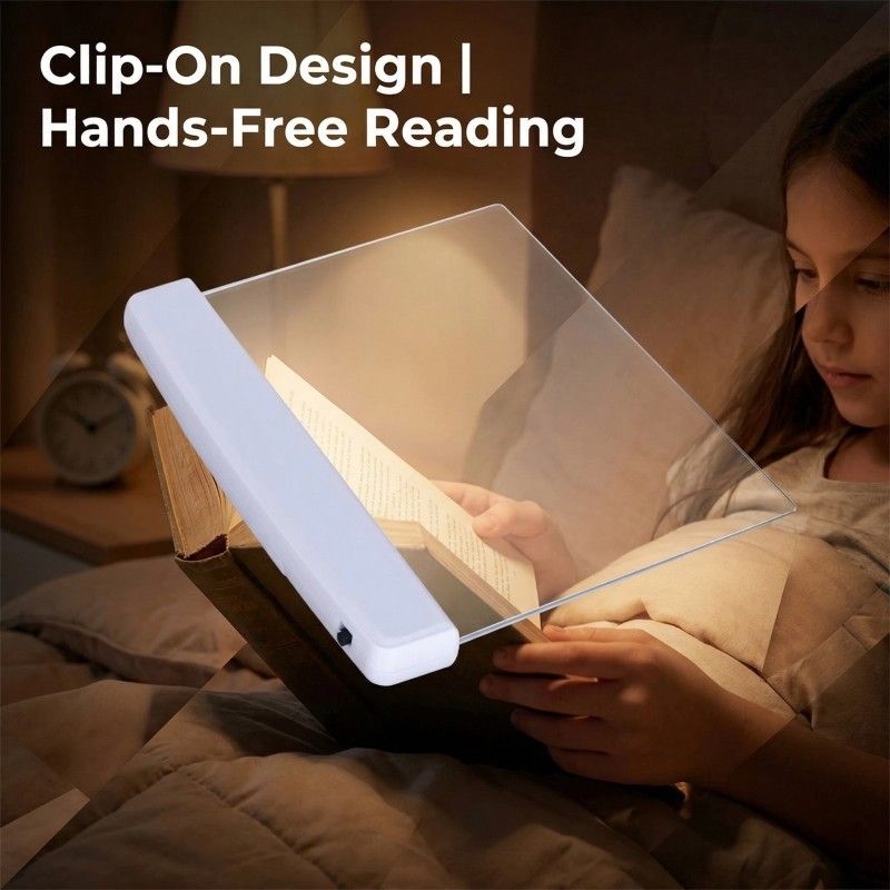 Flat Book Light Page Book Light for Reading in Bed at Night Clear LED Book Full Page Light Illuminator Panel Plate Lamp Board Wireless (White)