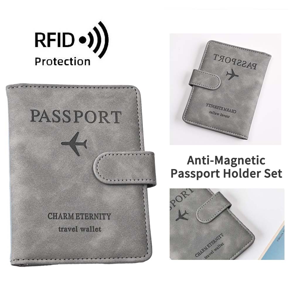 Passport Holder Cover Wallet RFID Blocking Leather Card Holder Multifunctional Case Travel Accessories for Women Men (gray)