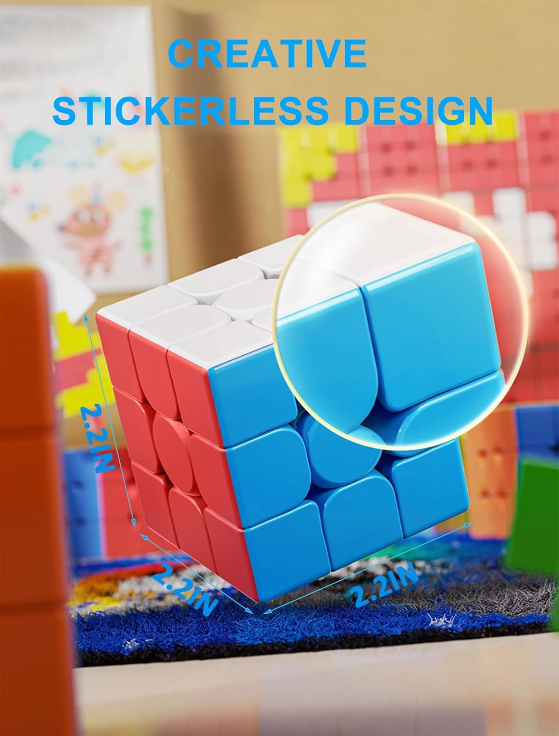 Speed Cube 3x3x3 , Stickerless Magic Cube 3x3, Fast Smooth Turning Vivid Colour 3D Puzzle Brain Toy Travel Games, Turns Quicker Than Original