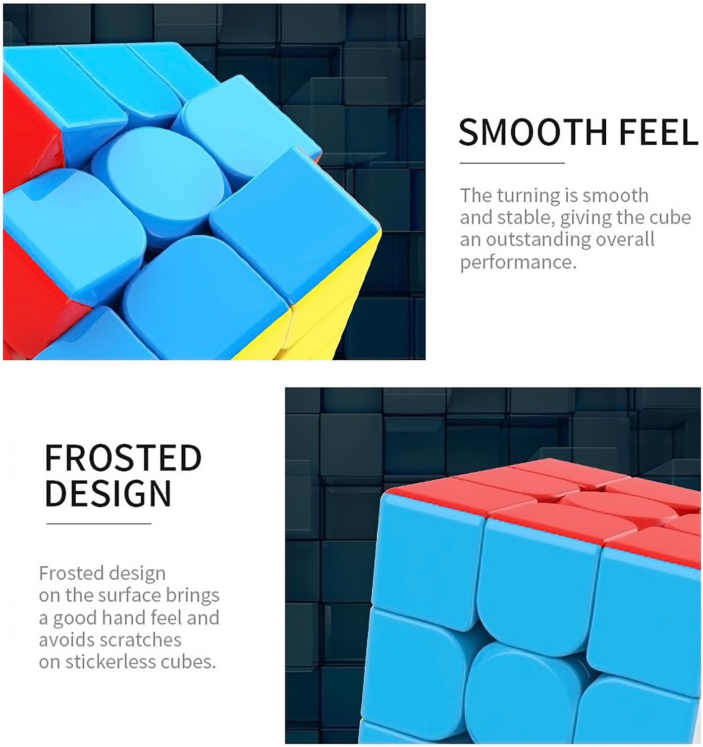 Speed Cube 3x3x3 , Stickerless Magic Cube 3x3, Fast Smooth Turning Vivid Colour 3D Puzzle Brain Toy Travel Games, Turns Quicker Than Original