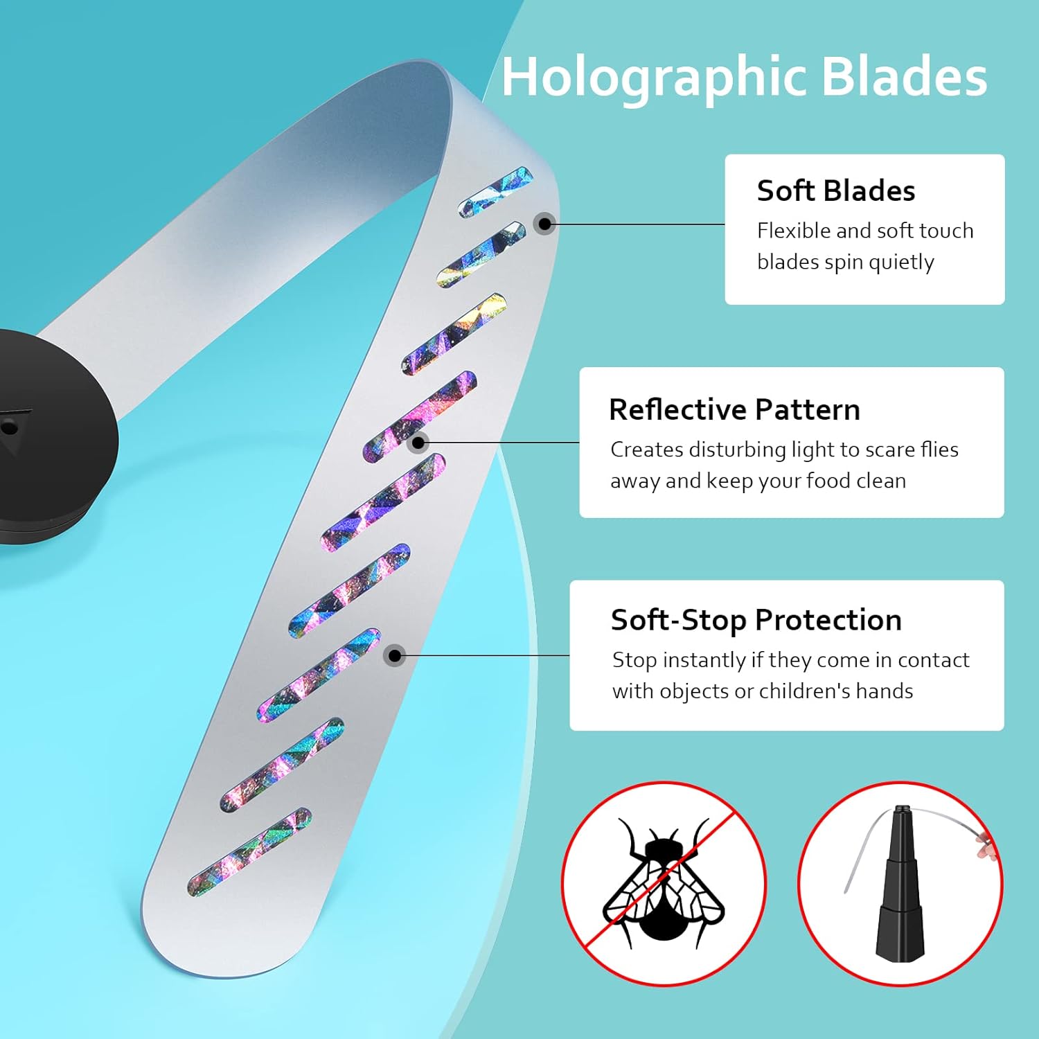 Fly Fans for Tables, Fly Fan Outdoor Indoor Keep Flies Away, Table Top Spinner with Holographic Blades, Flies Deterrent for Picnic, Restaurant, Party, Home, BBQ