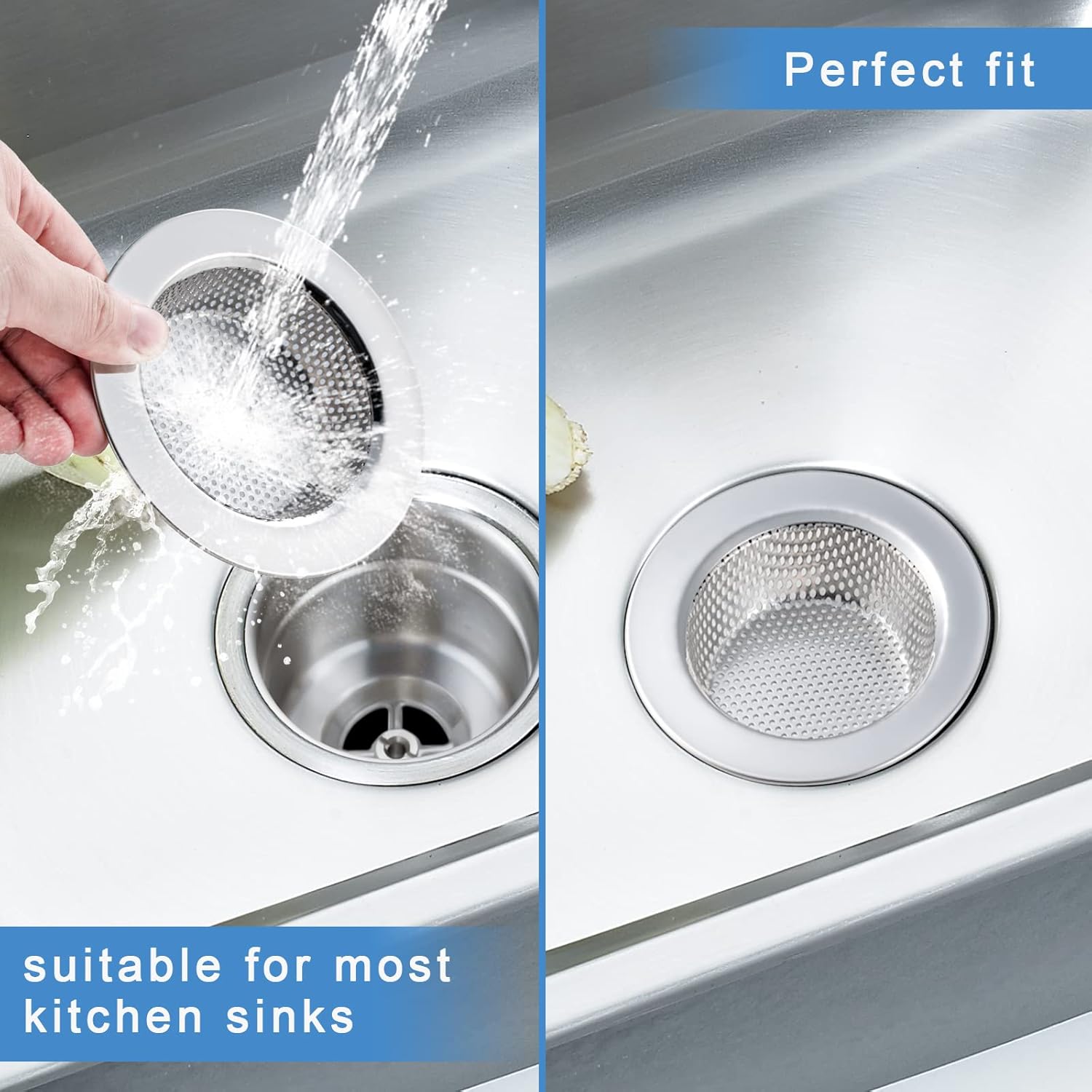 2 Pcs Sink Strainer for Most Kitchen Sink Drain Basket, Upgraded Double-Layer Safe Design Kitchen Sink Strainer