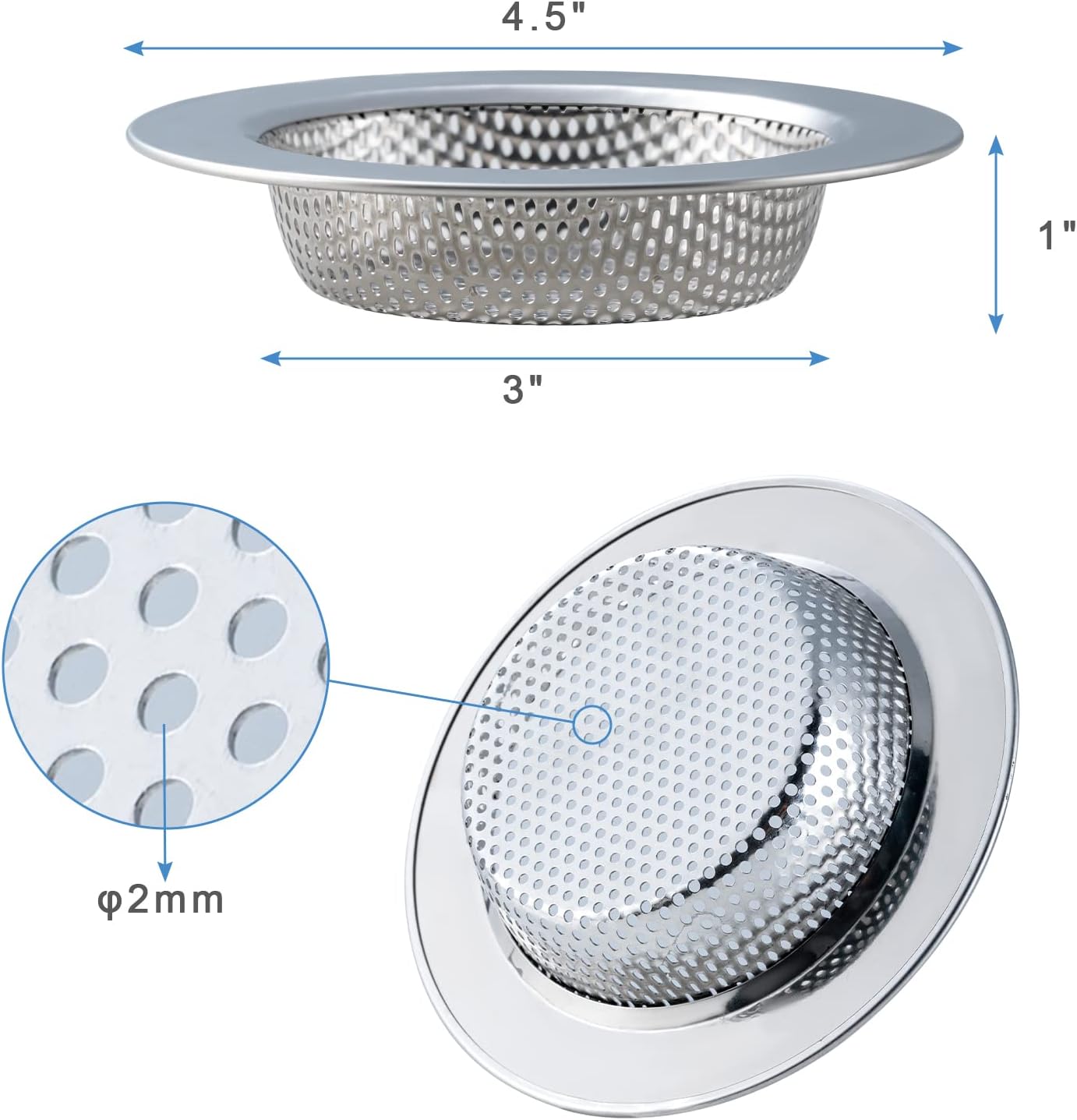 2 Pcs Sink Strainer for Most Kitchen Sink Drain Basket, Upgraded Double-Layer Safe Design Kitchen Sink Strainer