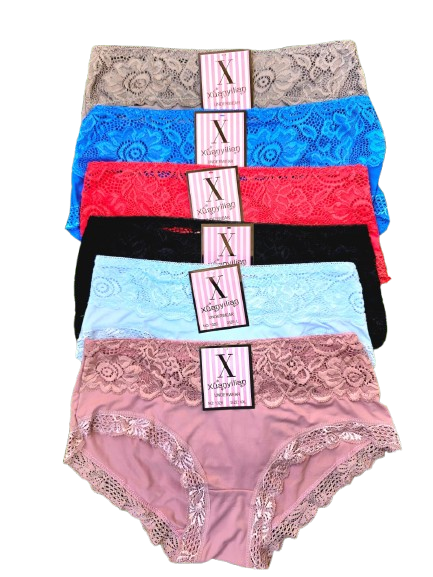 !!!🔥6pcs  New Arrival Floral Lace Cotton Blend Panties – Women’s Soft Breathable Sexy Laced Underwear, Comfortable Everyday Fit