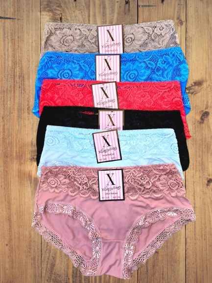 !!!🔥6pcs  New Arrival Floral Lace Cotton Blend Panties – Women’s Soft Breathable Sexy Laced Underwear, Comfortable Everyday Fit