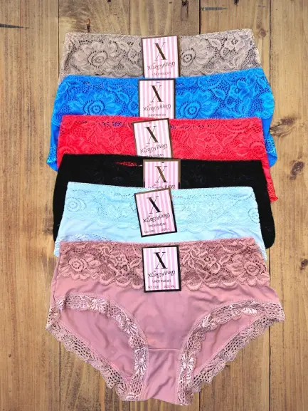 !!!🔥6pcs  New Arrival Floral Lace Cotton Blend Panties – Women’s Soft Breathable Sexy Laced Underwear, Comfortable Everyday Fit