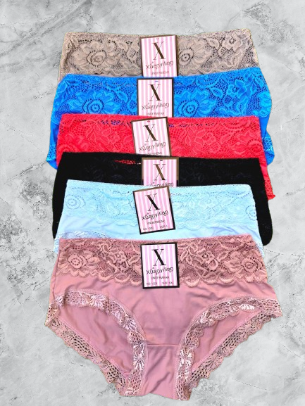 !!!🔥6pcs  New Arrival Floral Lace Cotton Blend Panties – Women’s Soft Breathable Sexy Laced Underwear, Comfortable Everyday Fit