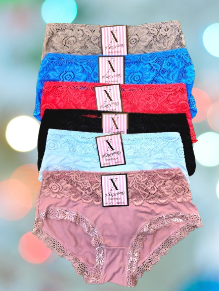 !!!🔥6pcs  New Arrival Floral Lace Cotton Blend Panties – Women’s Soft Breathable Sexy Laced Underwear, Comfortable Everyday Fit