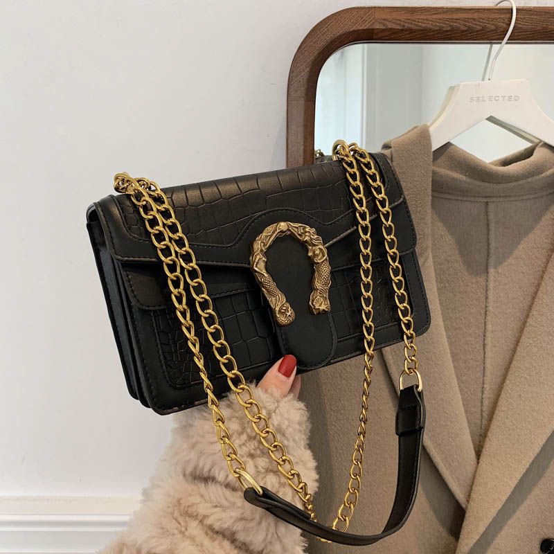 Women Sling Bag Luxury Crocodile Embossed Medium Size Large Capacity PU Casual Square Handbag Lady Bag for Daily Use