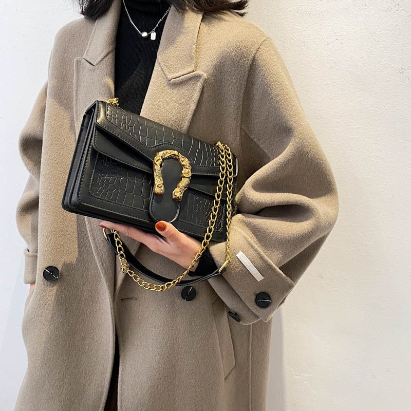 Women Sling Bag Luxury Crocodile Embossed Medium Size Large Capacity PU Casual Square Handbag Lady Bag for Daily Use