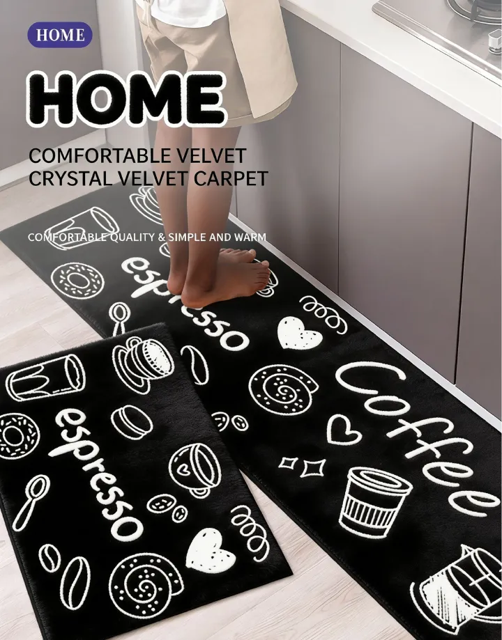 Kitchen Anti-Slip Rubber Backing Short Velvet Carpet – Soft, Skin-Friendly, Quick Dry & Easy Clean, Non-Shedding Mat