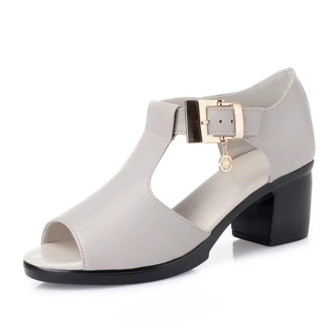 Women's Black Chunky Heel Sandals | Leather Office & Casual Ladies' Shoes | Comfortable Block Heel Open-Toe Footwear