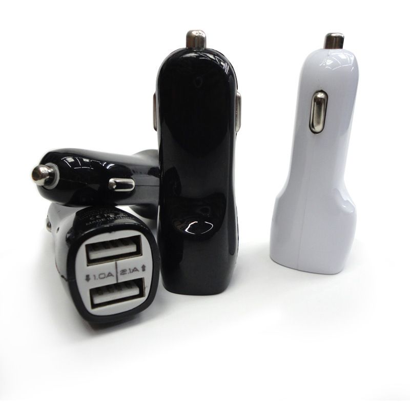 Dual USB Car Charger, Cigarette Lighter USB Adapter for Smartphones 2.1A output Black and white colour