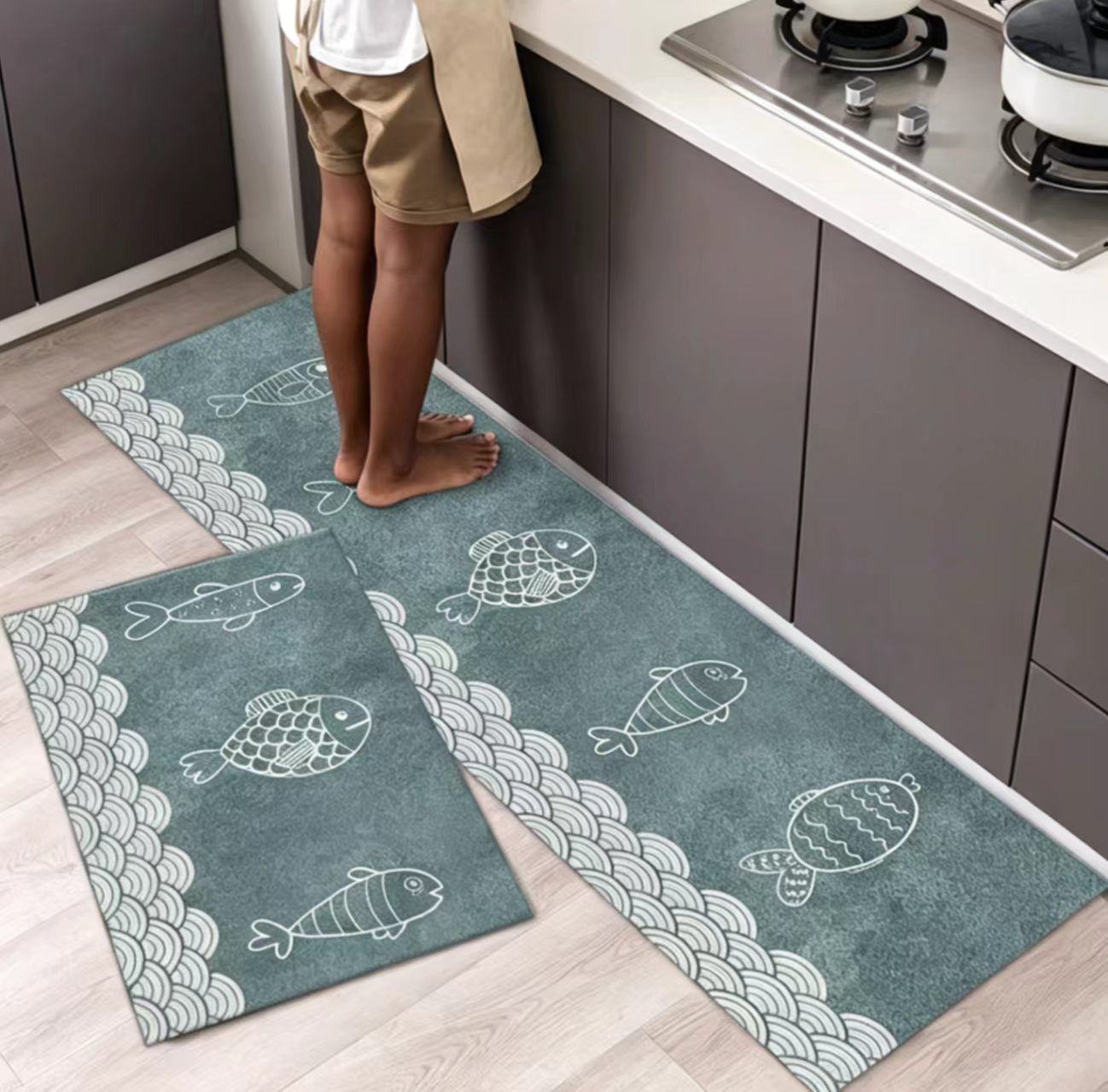 Kitchen Anti-Slip Rubber Backing Short Velvet Carpet – Soft, Skin-Friendly, Quick Dry & Easy Clean, Non-Shedding Mat