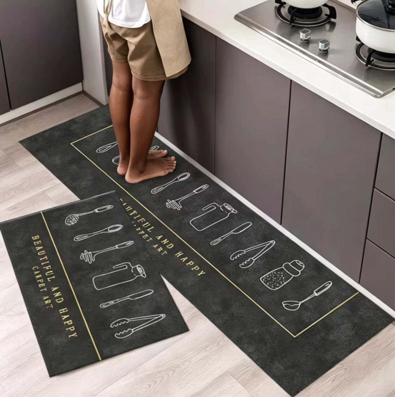 Kitchen Anti-Slip Rubber Backing Short Velvet Carpet – Soft, Skin-Friendly, Quick Dry & Easy Clean, Non-Shedding Mat