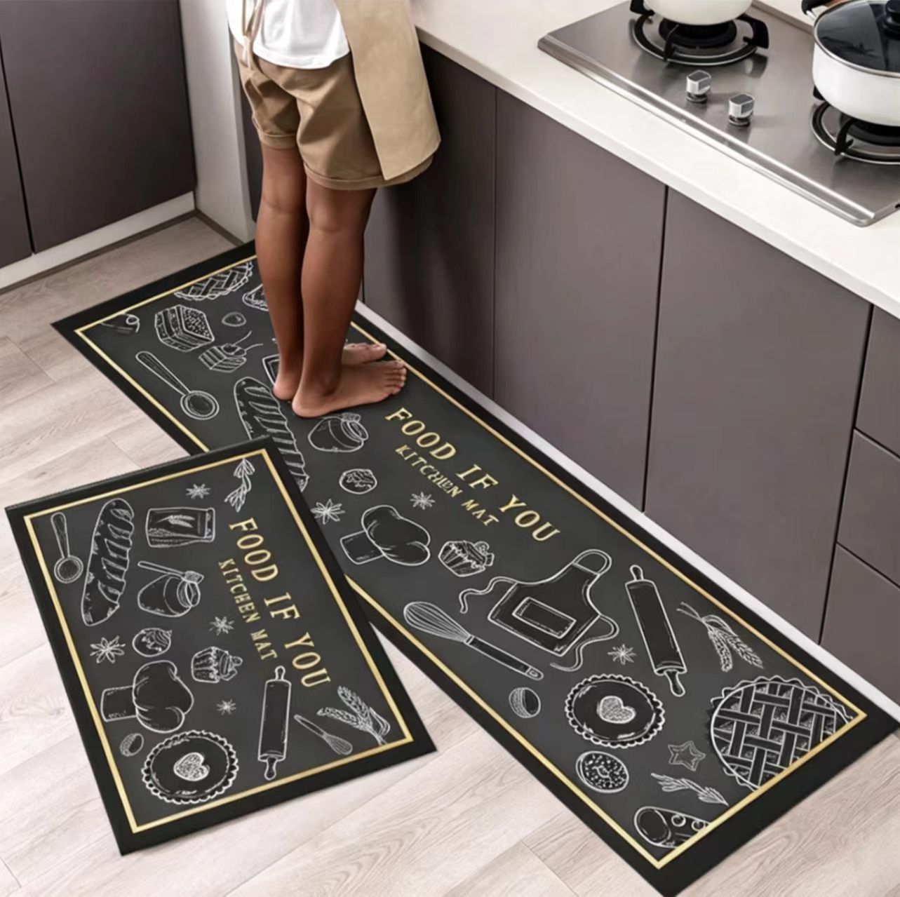 Kitchen Anti-Slip Rubber Backing Short Velvet Carpet – Soft, Skin-Friendly, Quick Dry & Easy Clean, Non-Shedding Mat