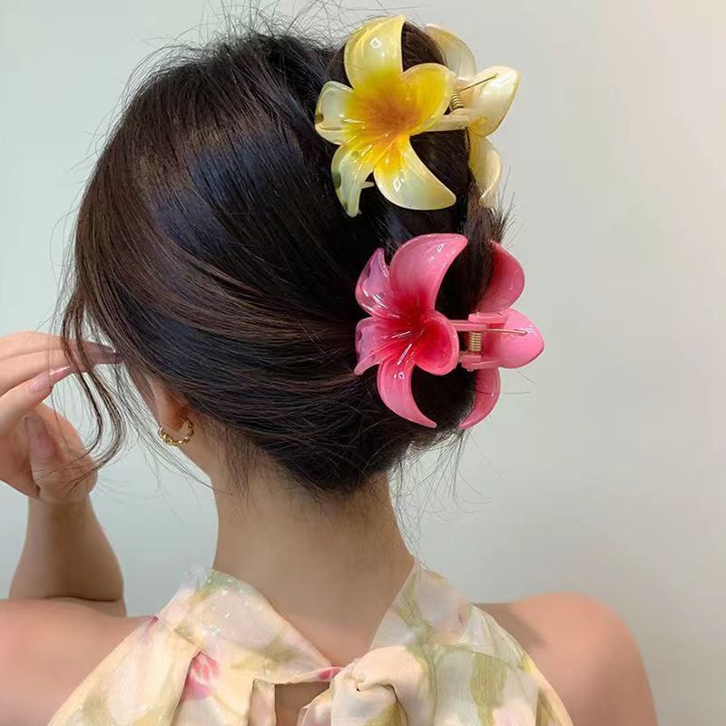 Six color gradient flower hair accessory cute large hair clip for women, beach style hair clip, summer flower hair clip, Hawaiian style hair clip, strong grip clip, non sliding girl headwear