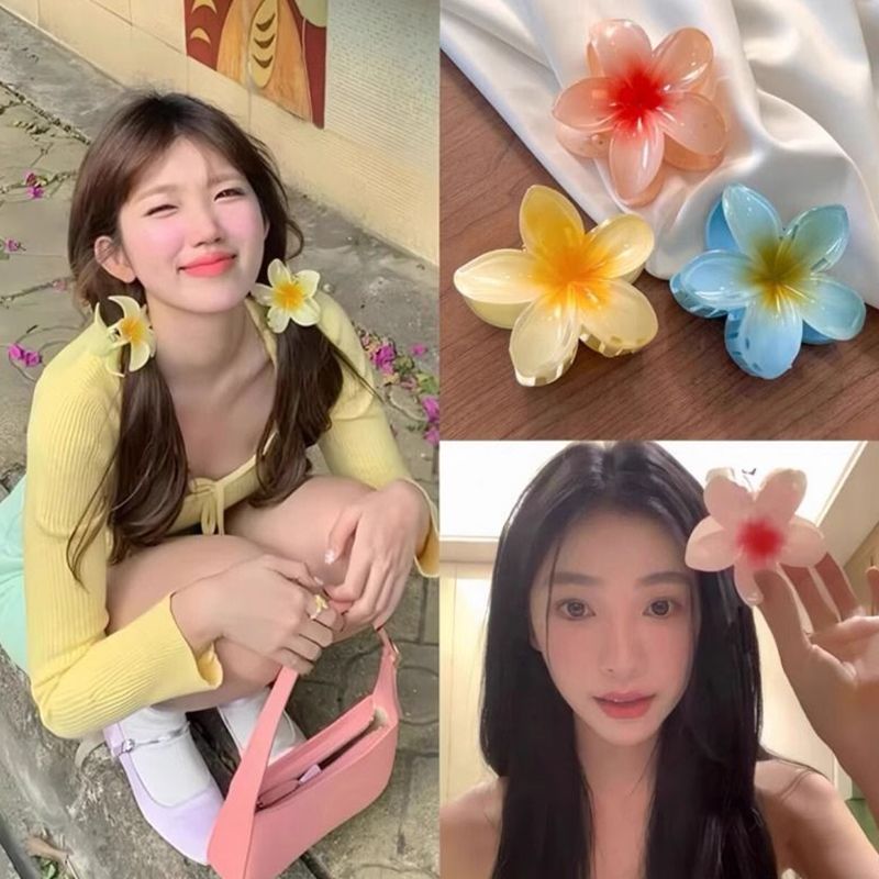 Six color gradient flower hair accessory cute large hair clip for women, beach style hair clip, summer flower hair clip, Hawaiian style hair clip, strong grip clip, non sliding girl headwear
