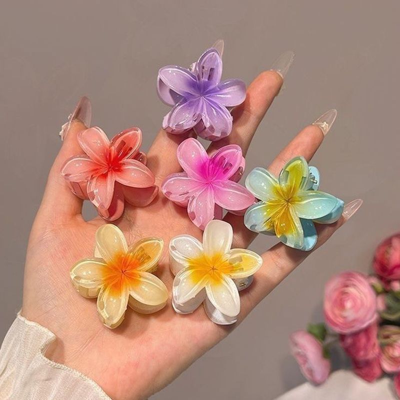 Six color gradient flower hair accessory cute large hair clip for women, beach style hair clip, summer flower hair clip, Hawaiian style hair clip, strong grip clip, non sliding girl headwear