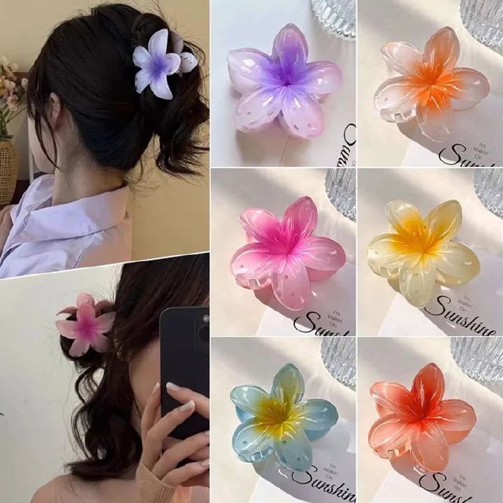 Six color gradient flower hair accessory cute large hair clip for women, beach style hair clip, summer flower hair clip, Hawaiian style hair clip, strong grip clip, non sliding girl headwear