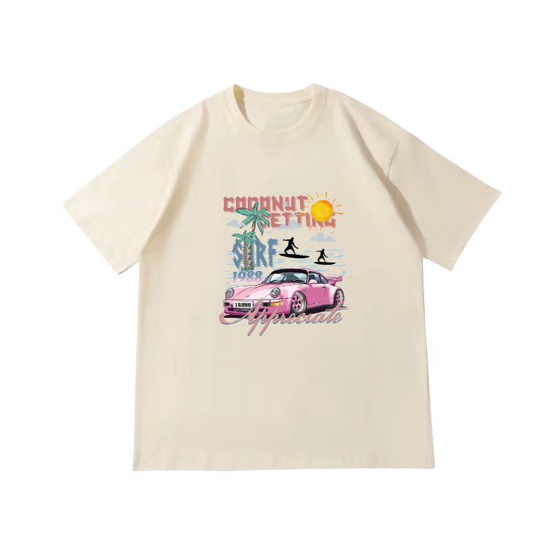 New men's round neck printed trendy T-shirt, short sleeved street style sports shirt, cotton T-shirt, Korean version summer T-shirt, trendy loose sports top, unisex couple's outfit