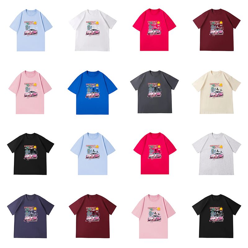 New men's round neck printed trendy T-shirt, short sleeved street style sports shirt, cotton T-shirt, Korean version summer T-shirt, trendy loose sports top, unisex couple's outfit