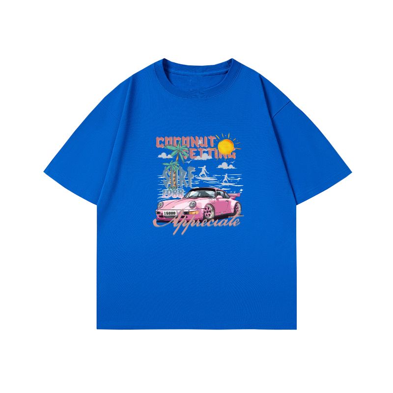 New men's round neck printed trendy T-shirt, short sleeved street style sports shirt, cotton T-shirt, Korean version summer T-shirt, trendy loose sports top, unisex couple's outfit