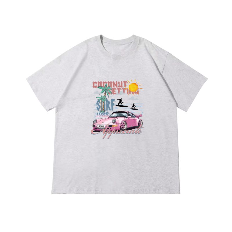 New men's round neck printed trendy T-shirt, short sleeved street style sports shirt, cotton T-shirt, Korean version summer T-shirt, trendy loose sports top, unisex couple's outfit