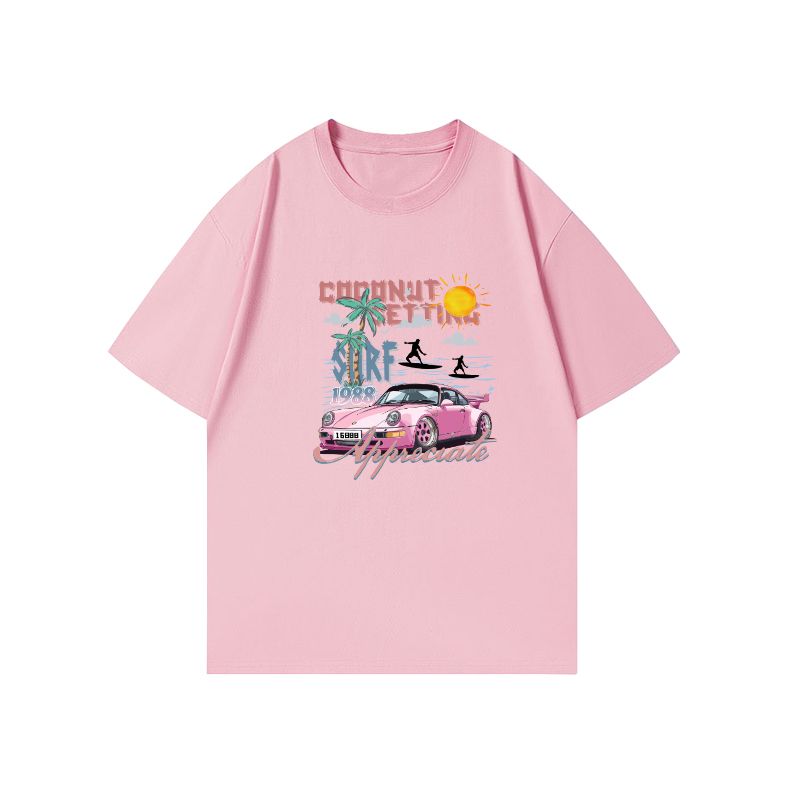 New men's round neck printed trendy T-shirt, short sleeved street style sports shirt, cotton T-shirt, Korean version summer T-shirt, trendy loose sports top, unisex couple's outfit