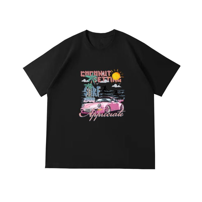 New men's round neck printed trendy T-shirt, short sleeved street style sports shirt, cotton T-shirt, Korean version summer T-shirt, trendy loose sports top, unisex couple's outfit