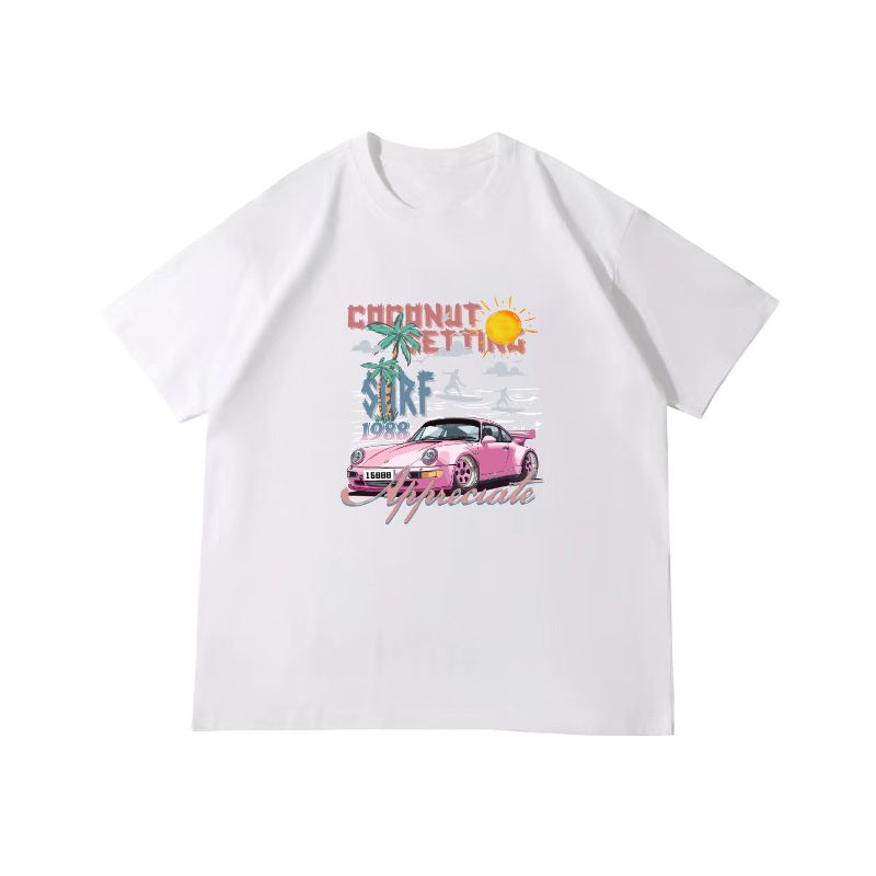 New men's round neck printed trendy T-shirt, short sleeved street style sports shirt, cotton T-shirt, Korean version summer T-shirt, trendy loose sports top, unisex couple's outfit