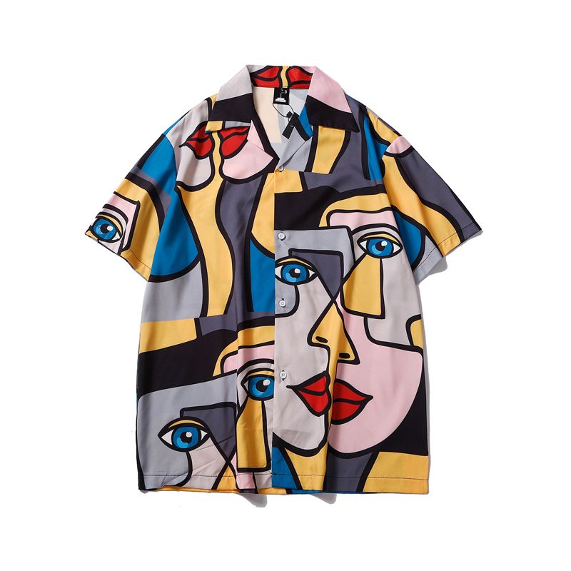 Hawaiian flower shirt men's short sleeved summer loose vacation beach shirt men's personalized shirt cross-border plus collar lining not easy to wrinkle casual couple outfit