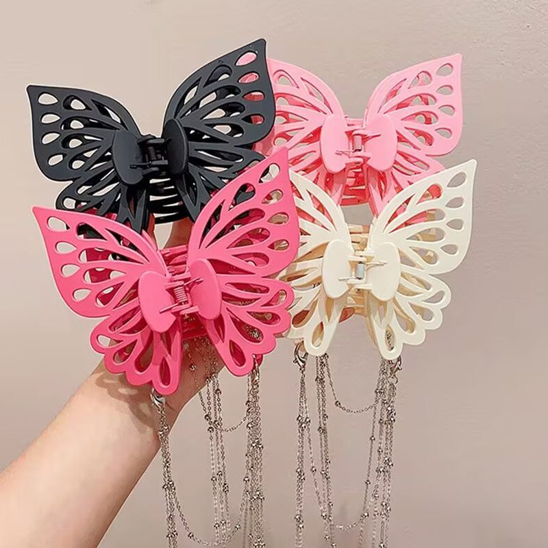 Large claw clip butterfly hollow hair claw women's hair clip girl hair accessory student hair clip sweet and elegant hair accessory big butterfly solid color ponytail clip party hair accessory