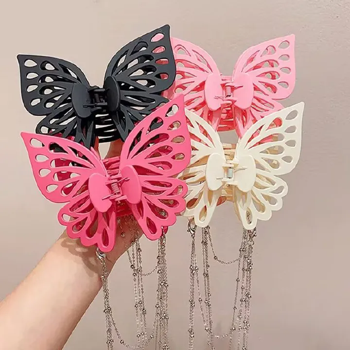 Large claw clip butterfly hollow hair claw women's hair clip girl hair accessory student hair clip sweet and elegant hair accessory big butterfly solid color ponytail clip party hair accessory