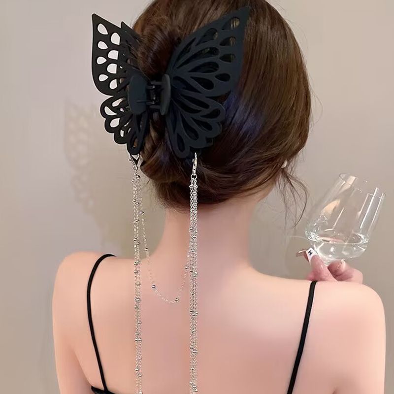 Large claw clip butterfly hollow hair claw women's hair clip girl hair accessory student hair clip sweet and elegant hair accessory big butterfly solid color ponytail clip party hair accessory