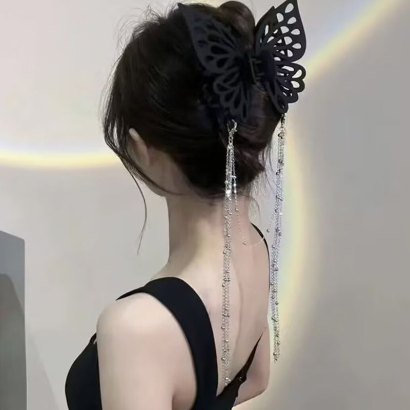 Large claw clip butterfly hollow hair claw women's hair clip girl hair accessory student hair clip sweet and elegant hair accessory big butterfly solid color ponytail clip party hair accessory