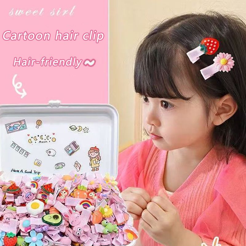 30pcs/set new hair accessories cute hair clips for girls, flower fruit rainbow candy dessert animal hair clip set, anti slip suitable for girls and children, colorful mix and match headwear
