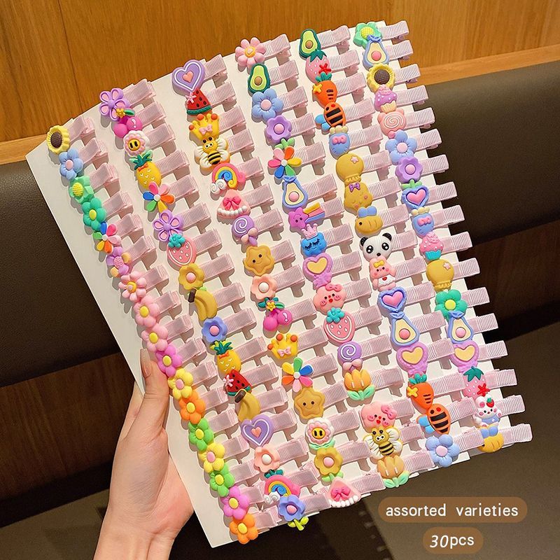 30pcs/set new hair accessories cute hair clips for girls, flower fruit rainbow candy dessert animal hair clip set, anti slip suitable for girls and children, colorful mix and match headwear