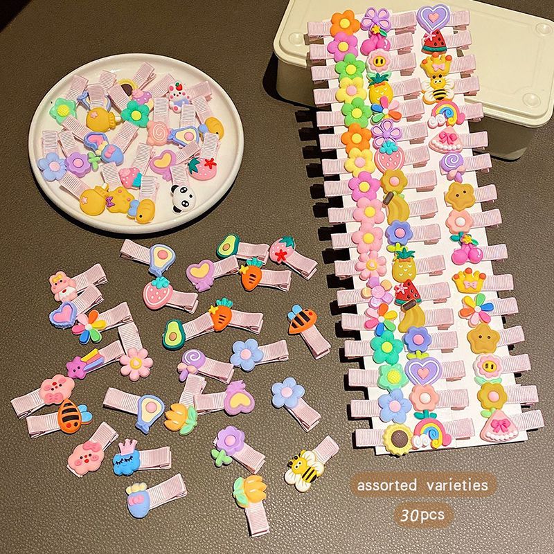 30pcs/set new hair accessories cute hair clips for girls, flower fruit rainbow candy dessert animal hair clip set, anti slip suitable for girls and children, colorful mix and match headwear