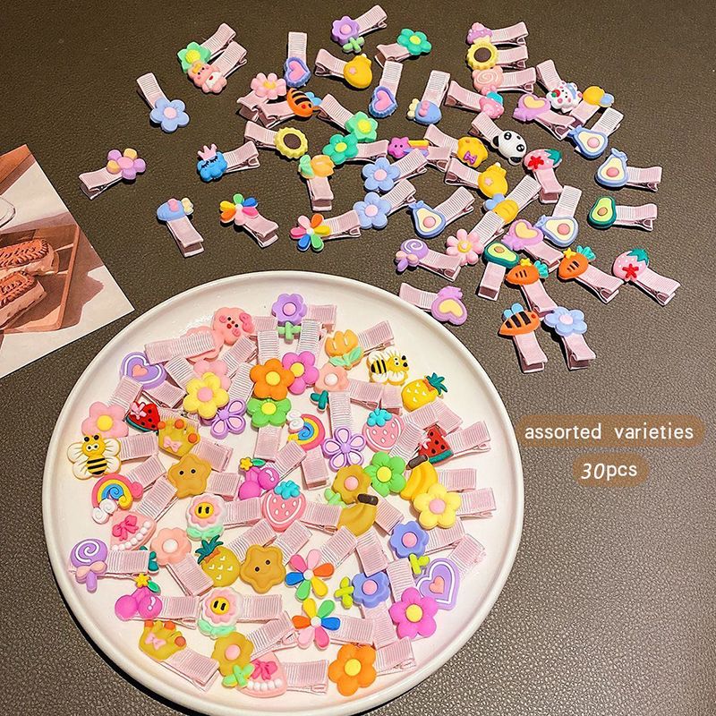 30pcs/set new hair accessories cute hair clips for girls, flower fruit rainbow candy dessert animal hair clip set, anti slip suitable for girls and children, colorful mix and match headwear